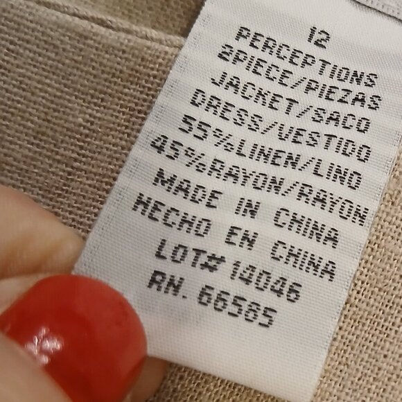 Vintage Linen Blend Sheath Dress Scoop Neck Midi Neutral Lt.Wheat Shade Sz 12 - Picture 4 of 6